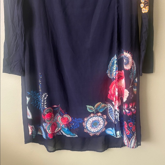 Desigual Siena Navy Long Sleeved Shift Dress Florals Knee Length Sz L - Picture 6 of 10